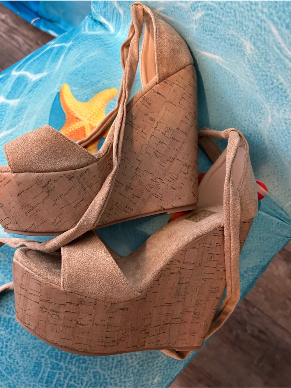Wedge Platform Espadrille Sandals - Tan. Size 8